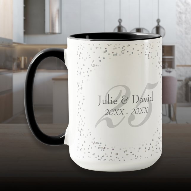 25-års bröllopsdag Silver Stjärnstoft Konfetti Mugg (25th Wedding Anniversary Silver Stardust Confetti Mug)