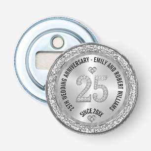 25-års bröllopsdag Silver Vita Diamanter Flasköppnare