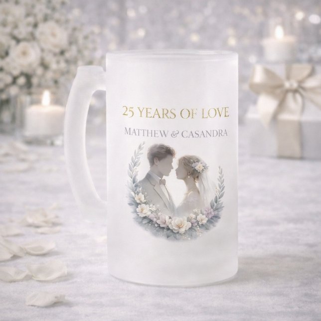25-års bröllopsjubileum Arvsmönsterfirande Frostat Ölglas (Skapare uppladdad)