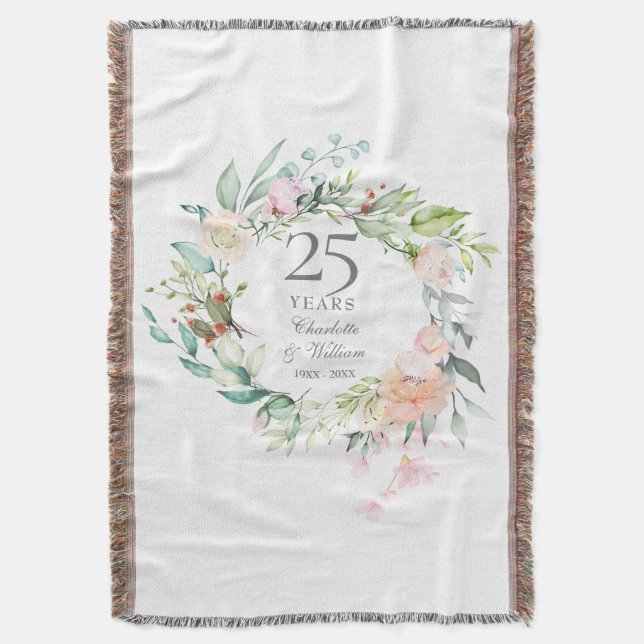 25-års bröllopsjubileum Blommig krans Filt (Framsidan Vertikal)