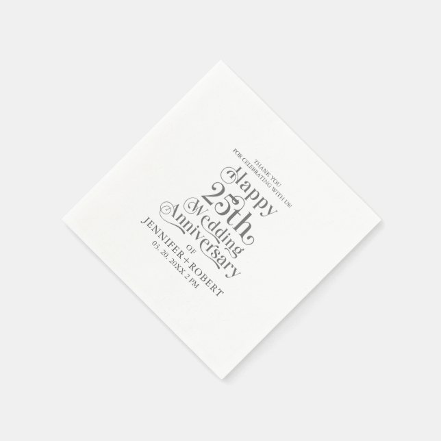 25-års bröllopsjubileum Guldtypografi Pappersservett (Hörn)