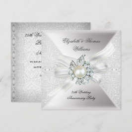 25-års bröllopsjubileum Party Lace Pearl Vit Inbjudningar