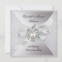 25-års bröllopsjubileum Party Lace Pearl Vit Inbjudningar