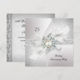 25-års bröllopsjubileumspartaj Pärl Vit Silver Inbjudningar
