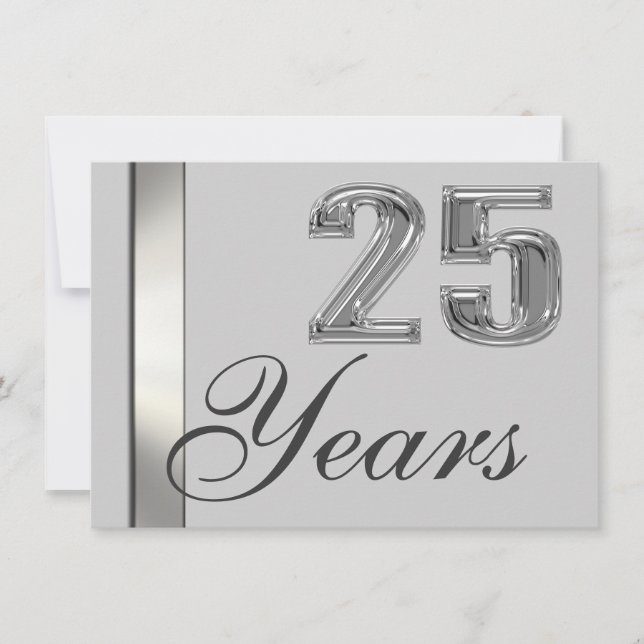 25 års inbjudan till Elegant på årsdagen Silver (Framsida)