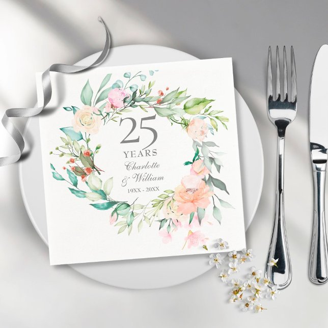 25-års Silver Bröllopsdag Rosor Girlang  Pappersservett (Skapare uppladdad)