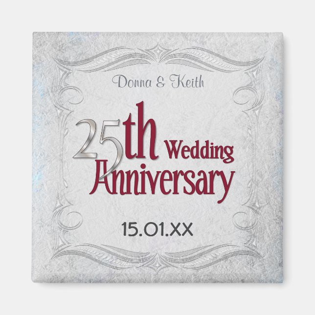 25-års silver- och burgundjubileum magnet (Framsidan)