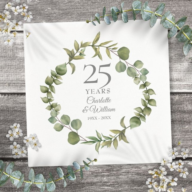 25-års silverbröllops grönskande krans pappersservett (25th Silver Wedding Anniversary Greenery Garland Napkins)