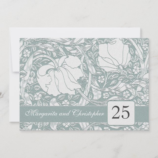 25-års silverbröllopsblommiga inbjudningar (Framsida)