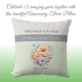 25-års silverbröllopsblommor gröna kudde