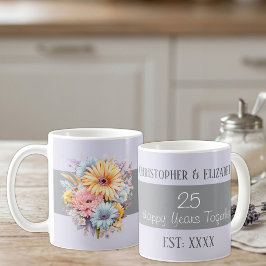 25-års silverbröllopsblommor namn lila kaffemugg
