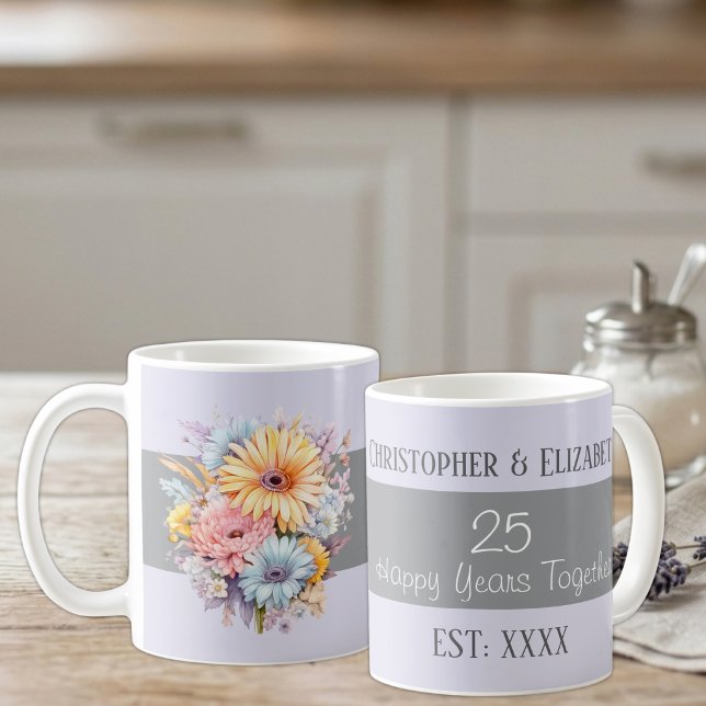 25-års silverbröllopsblommor namn lila kaffemugg (Skapare uppladdad)