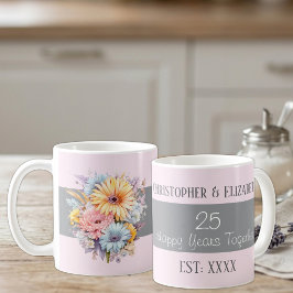 25-års silverbröllopsblommor namn rosa kaffemugg