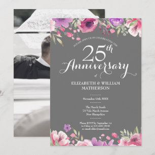 25-års silverbröllopsfoto med blommande rosor inbjudningar