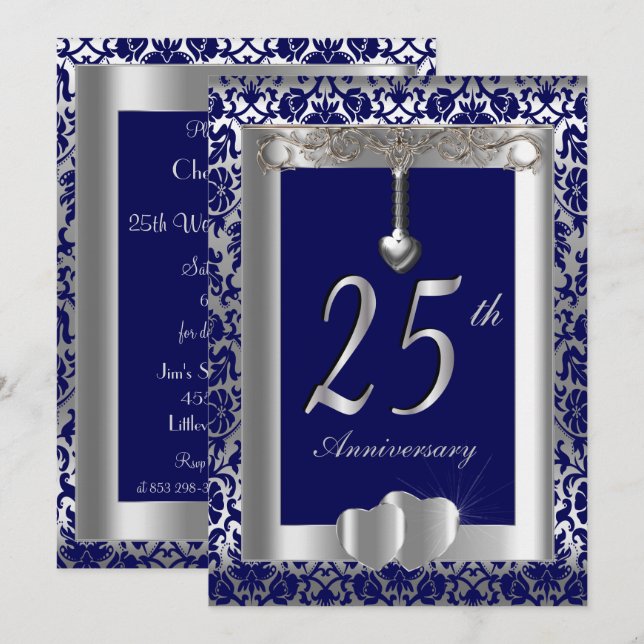 25-års silverbröllopsjubileum | Gör-det-själv-text Inbjudningar (Fram/baksida)