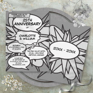 25-års silverbröllopsjubileum seriebok Pop Art Inbjudningar