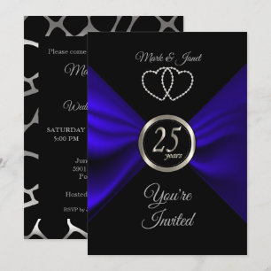 25-års Silverjubileum med Blå Satin Inbjudningar