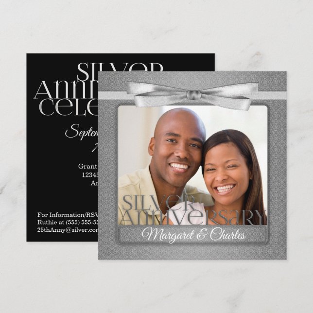 25-års silverjubileumsfirande med foto inbjudningar (Fram/baksida)