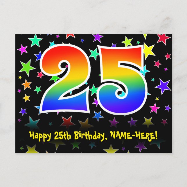25-årsdag: Roliga stjärnor Mönster, Regnbåge 25, N Vykort (Framsida)