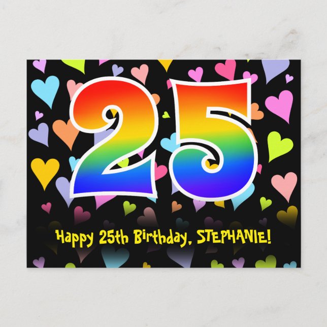 25-årsdag: Roligt hjärtmönster, regnbåge 25 Vykort (Framsida)