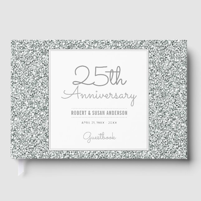 25-årsdagen Faux Silver Glitter Gästböcker (Framsida)