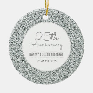 25-årsdagen för Keepsaké Faux Silver Glitter Julgransprydnad Keramik
