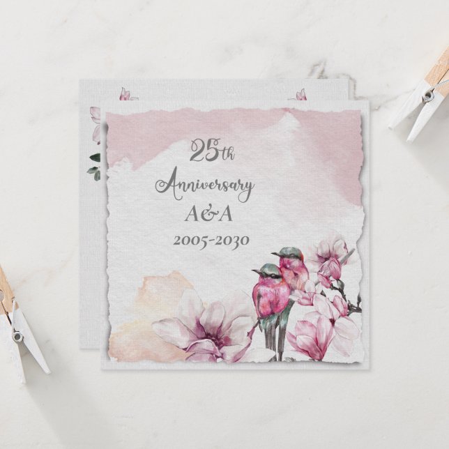 25-årsdagen för Rosa av vattenfärger Inbjudningar (Fram/Back In Situ)