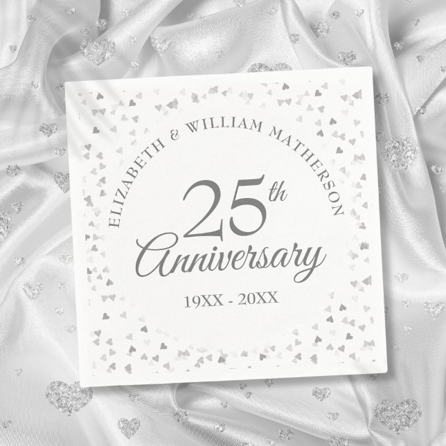 25-årsdagen för Silver Hearts Pappersservett (25th Wedding Anniversary Silver Hearts Napkins)