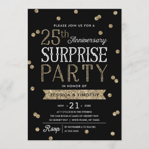 25-årsdagen Glitter Confetti Surprise Party Inbjudningar