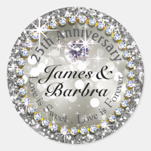 25-årsdagen Glitzy Diamond Bling SILVER Runt Klistermärke