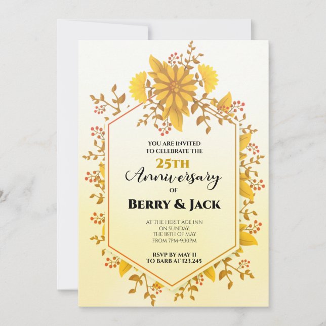 25-årsdagen Golden Harvest Gult Sunwers Inbjudningar (Framsida)