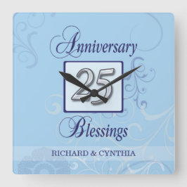 25-årsdagen i Blått och Silver Fyrkantig Klocka