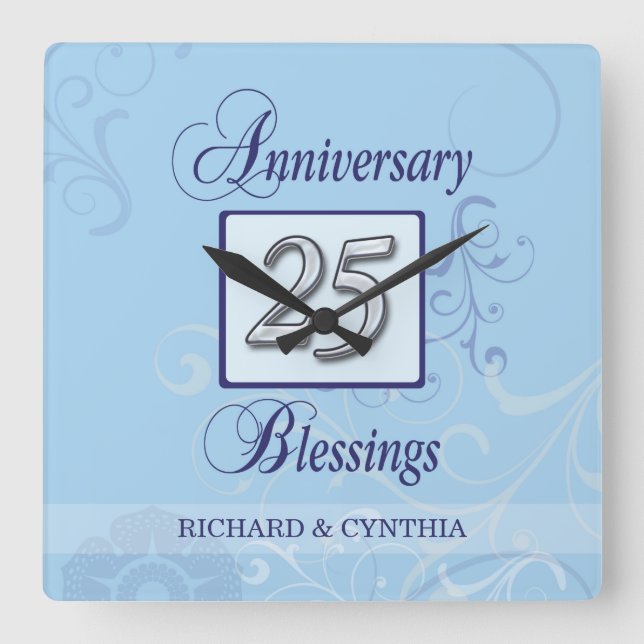 25-årsdagen i Blått och Silver Fyrkantig Klocka (Framsida)