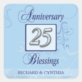 25-årsdagen i Blått och Silver Fyrkantigt Klistermärke