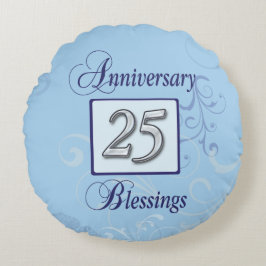 25-årsdagen i Blått och Silver Rund Kudde