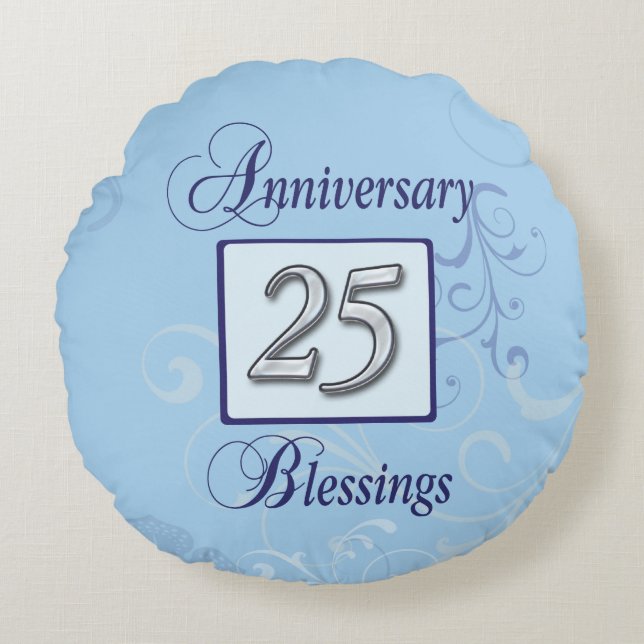 25-årsdagen i Blått och Silver Rund Kudde (Framsidan)