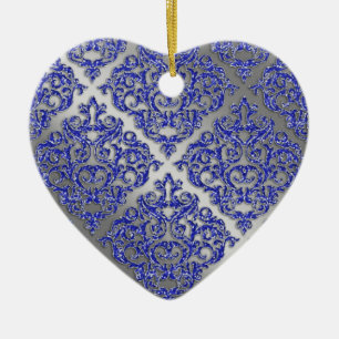 25-årsdagen Julafton Blue Gnistra Silver Damask Julgransprydnad Keramik