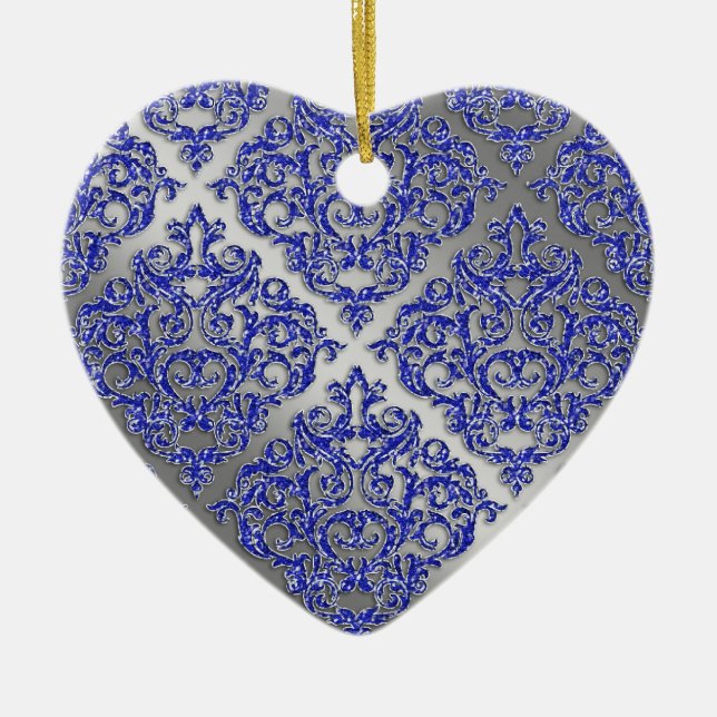 25-årsdagen Julafton Blue Gnistra Silver Damask Julgransprydnad Keramik (Framsidan)