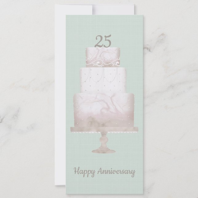 25-årsdagen Party Anpassningsbar Cake Grönt Linen Inbjudningar (Framsida)