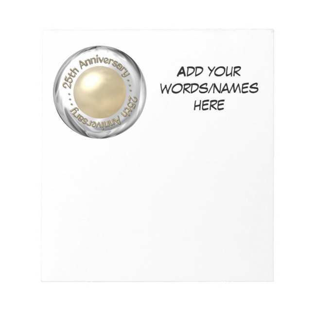 25-årsdagen ("Silver" och "Pearl" "3-D") Anteckningsblock (Framsida)