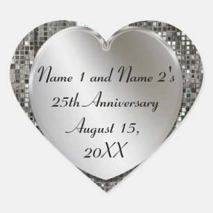 25-årsdagen Silver Sequins Heart Stickers Hjärtformat Klistermärke