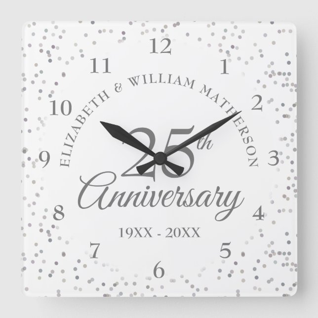 25-årsdagen Silver Stardust Fyrkantig Klocka (Framsida)