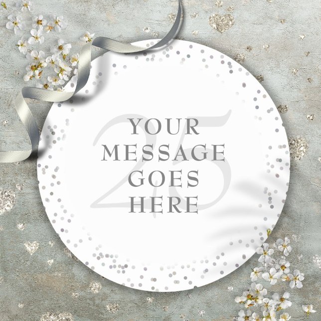 25-årsdagen Silver Stardust Runt Klistermärke (25th Anniversary Silver Stardust Classic Round Sticker)