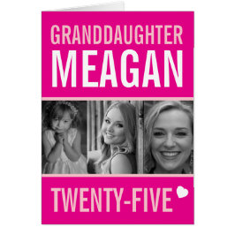 25-årsdagen tre foton rosa dotterdotter OBS kort