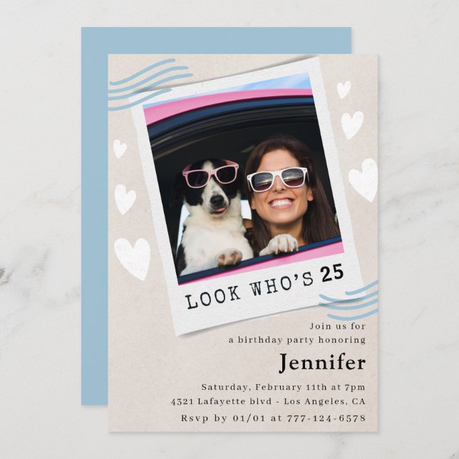 25-årsinbjudningar Funny Photo Kolla vem som är Inbjudningar (Fram/baksida)