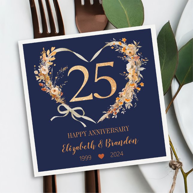 25-årsjubileet Bröllop Napkins i Modern blå Lyckli Pappersservett (Skapare uppladdad)