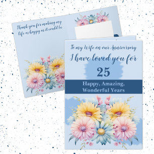 25-årsjubileet fruar gerbera blommigt blue kort