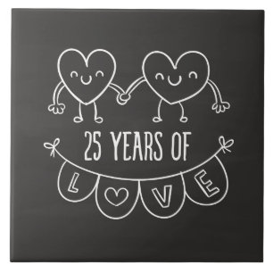 25-årsjubiléet Gift Chalk Hearts Kakelplatta