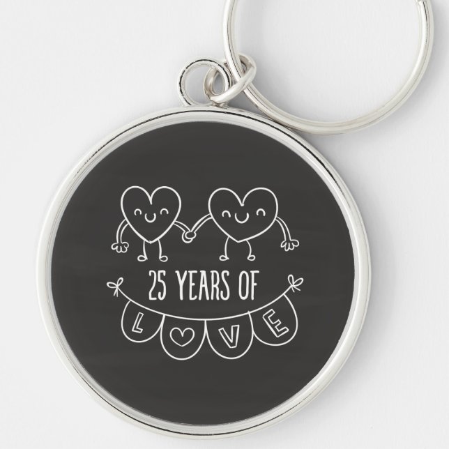 25-årsjubiléet Gift Chalk Hearts Rund Silverfärgad Nyckelring (Framsidan)