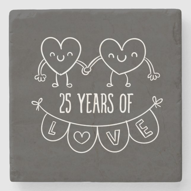 25-årsjubiléet Gift Chalk Hearts Underlägg Sten (Framsidan)